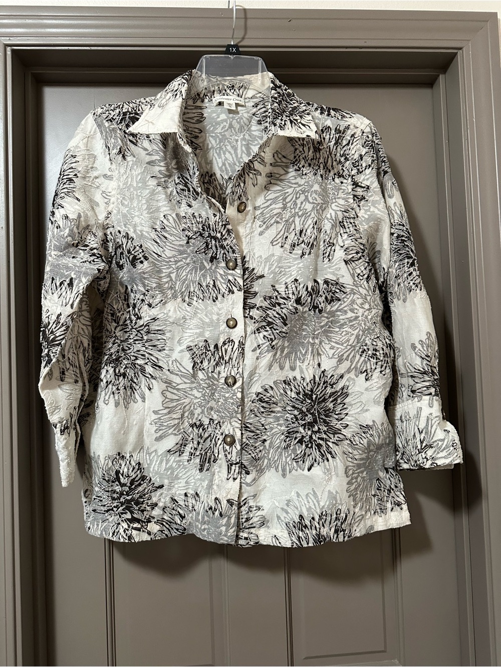 Coldwater Creek Cream Floral Button-Down Shirt XL 16/18
